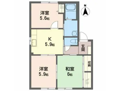 ハイツ岩郷 B棟(3K/1階)の間取り写真