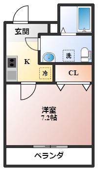 ウインズコート天神(1K/3階)の間取り写真