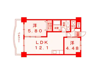 レポサール弥勒寺(2LDK/3階)の間取り写真