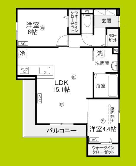 パサログランデ北長尾(2LDK/2階)の間取り写真