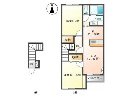 シャンピア(2LDK/2階)の間取り写真