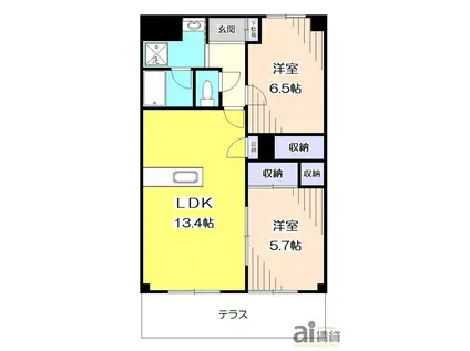 グリーンライズ南台(2LDK/1階)の間取り写真