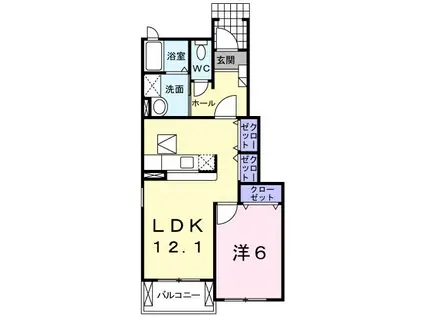 プラシード・フィルI(1LDK/1階)の間取り写真