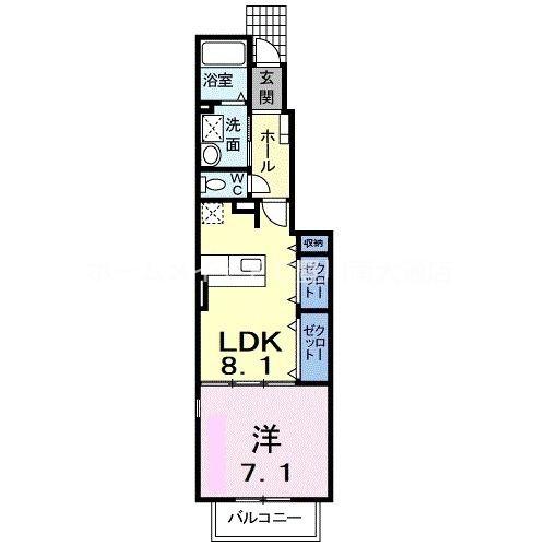 プリムローズ・ヴィラ(1LDK/1階)の間取り写真
