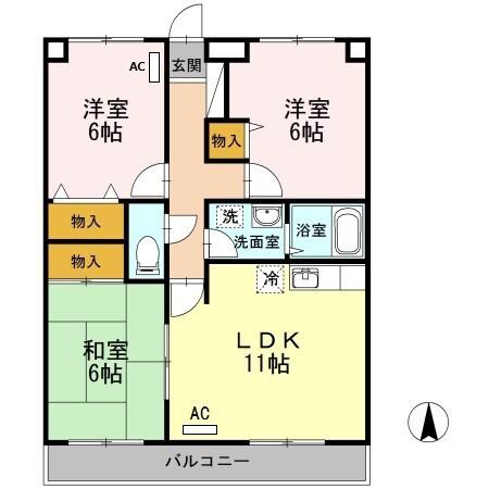 ダラミー小串(3LDK/3階)の間取り写真