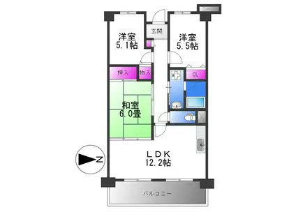 ガーデンライフ旭ヶ丘(3LDK/1階)の間取り写真