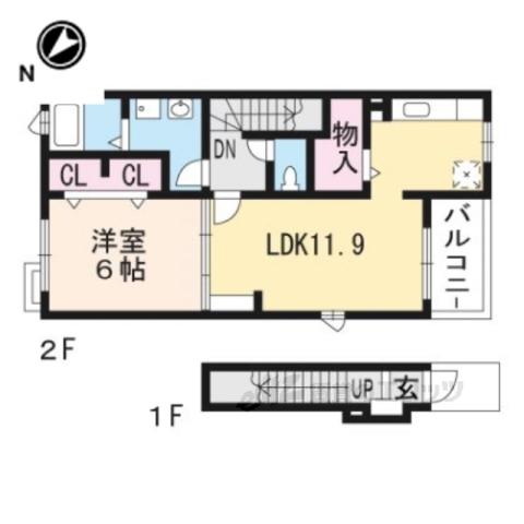 シンシア1(1LDK/2階)の間取り写真