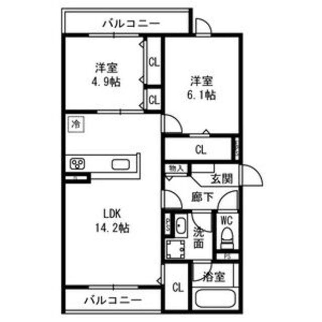 D-RESIDENCE西野A棟(2LDK/2階)の間取り写真