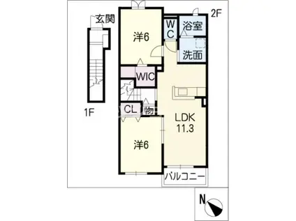 シュウ・メゾンII(2LDK/2階)の間取り写真