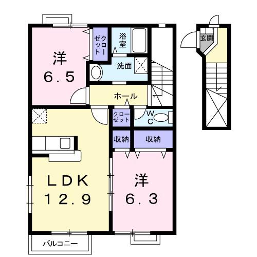 ロンリヴィエール(2LDK/2階)の間取り写真