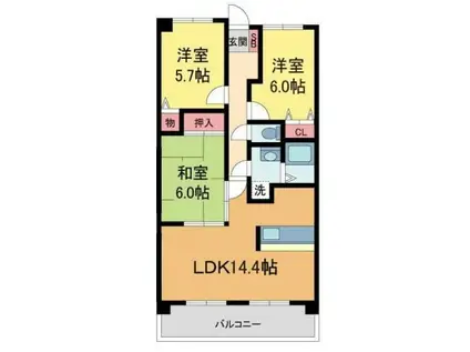 サンプリンス宝塚(3LDK/2階)の間取り写真
