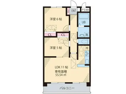 ルネ シェスタ(2LDK/2階)の間取り写真