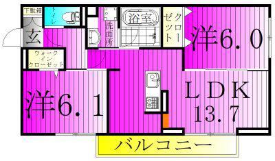 リベラル(2LDK/2階)の間取り写真