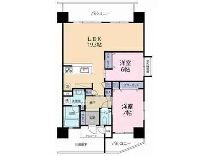 プレサンスロジェ泊レーヴ(2LDK/9階)の間取り写真