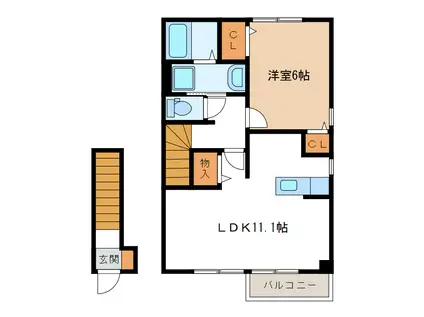 ベルハーモニー B(1LDK/2階)の間取り写真