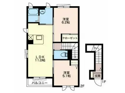 スカイハイツA(2LDK/2階)の間取り写真