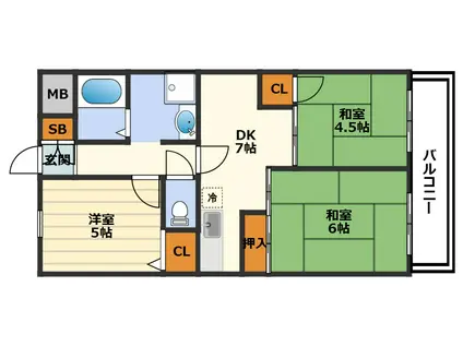 エスコート中崎(3DK/3階)の間取り写真