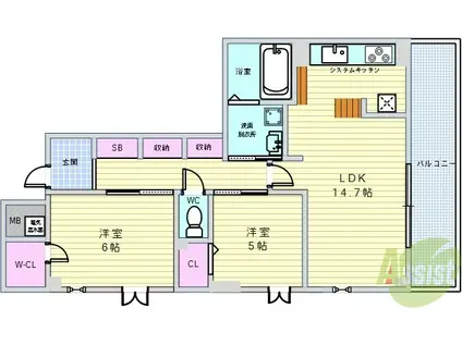 ラピスコート(2LDK/3階)の間取り写真