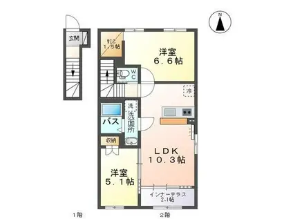 向中野道明アパート(2LDK/2階)の間取り写真