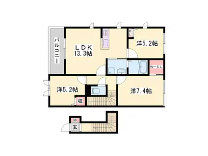 パルテール加古川 A棟(3LDK/2階)の間取り写真