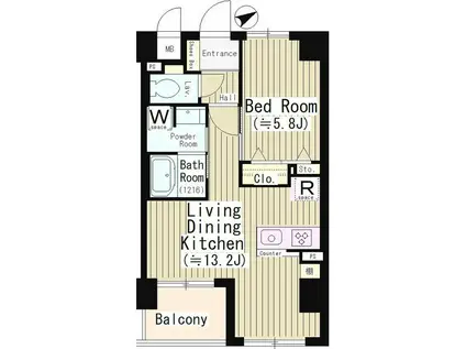 武蔵野レジデンス(1LDK/4階)の間取り写真