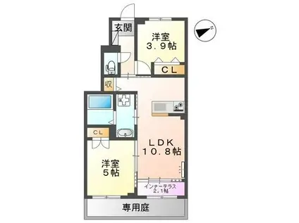 メープルガーデンI(2LDK/1階)の間取り写真