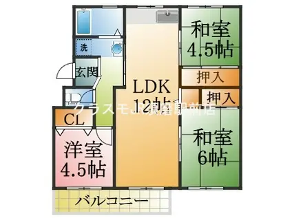 高倉台団地 2号棟(3LDK/4階)の間取り写真