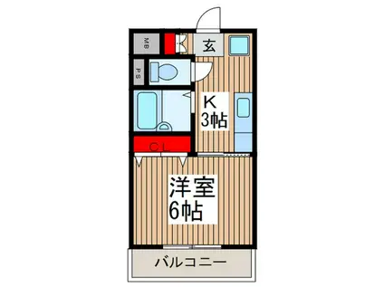 プリムヴェールハイム(1K/4階)の間取り写真