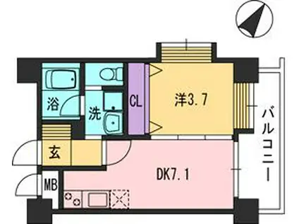 コンダクト福岡東(1DK/8階)の間取り写真