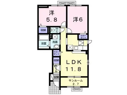 フラワープレイスK I(2LDK/1階)の間取り写真