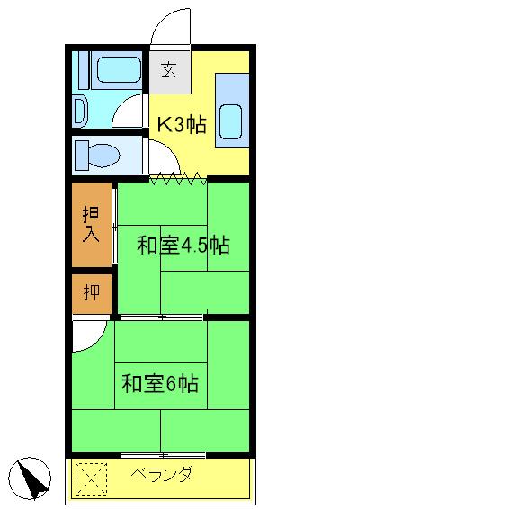 ハイツ岡(2K/1階)の間取り写真