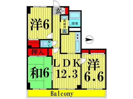 リレント谷塚(3LDK/6階)の間取り写真