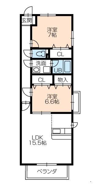 エスポワール(2LDK/1階)の間取り写真