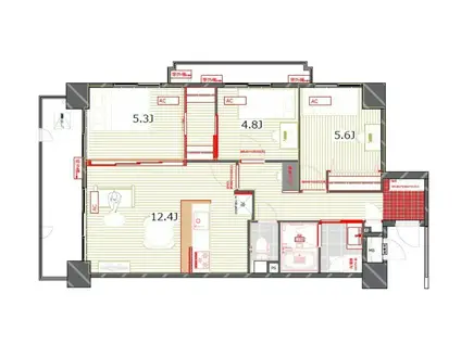 ラフィネ立川(3LDK/7階)の間取り写真