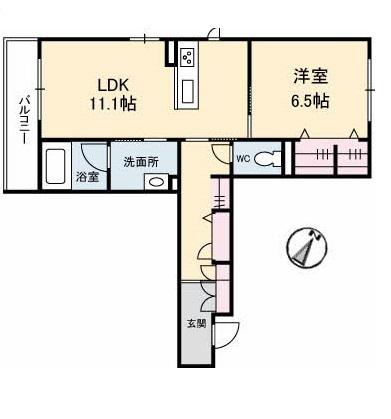 シャイン福泊(1LDK/2階)の間取り写真