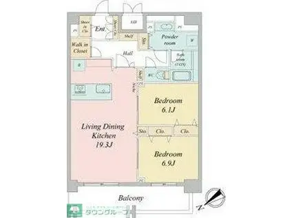 グランルクレ新栄イースト(2LDK/10階)の間取り写真