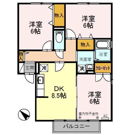 インフォレストB棟(3DK/2階)の間取り写真