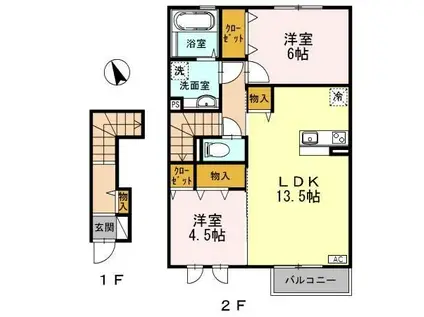 グランドコートI(2LDK/2階)の間取り写真