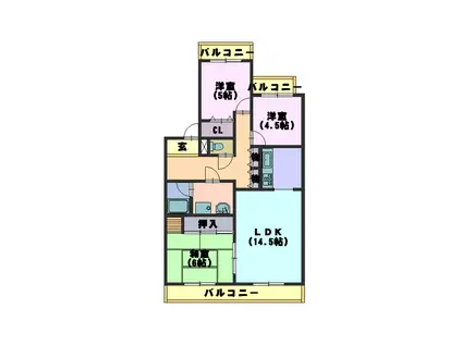 ヴェルデ霞ヶ丘 2号棟(3LDK/3階)の間取り写真