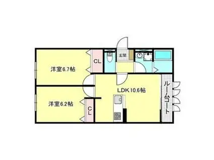 東垂水アパート 南棟(2LDK/2階)の間取り写真