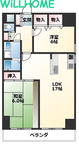 WAJIMA小雑賀マンション(2LDK/2階)の間取り写真