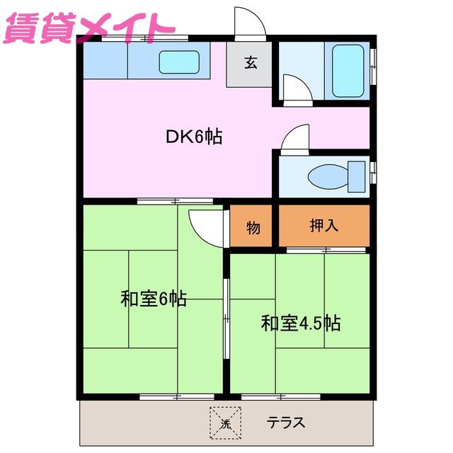 コーポ石塚(2DK/1階)の間取り写真