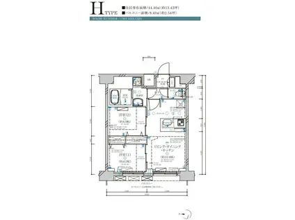 ディアレイシャス名古屋大須通(2LDK/13階)の間取り写真