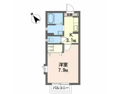 ジュネス国見(1K/2階)の間取り写真