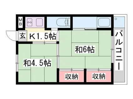 ビレッジハウス今在家(2K/3階)の間取り写真