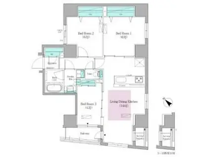 アーバネックス日本橋馬喰町II(3LDK/8階)の間取り写真