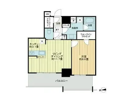 リュークスタワー・ザ・イースト(1LDK/3階)の間取り写真