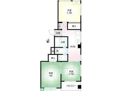 東武伊勢崎線 竹ノ塚駅 バス乗車時間：10分 最寄りバス停で下車 徒歩2分 3階建 築39年(3DK/2階)の間取り写真