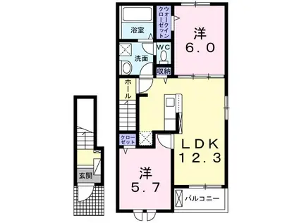 ユニコーン(2LDK/2階)の間取り写真