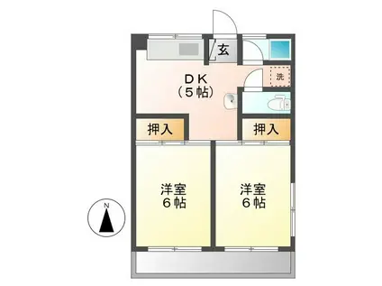 公園ビル(2DK/3階)の間取り写真